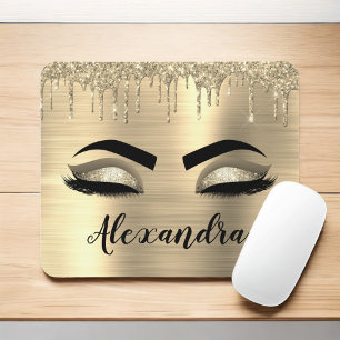 Gold Glitter Sparkle Eyelashes Monogram Name Mousepad