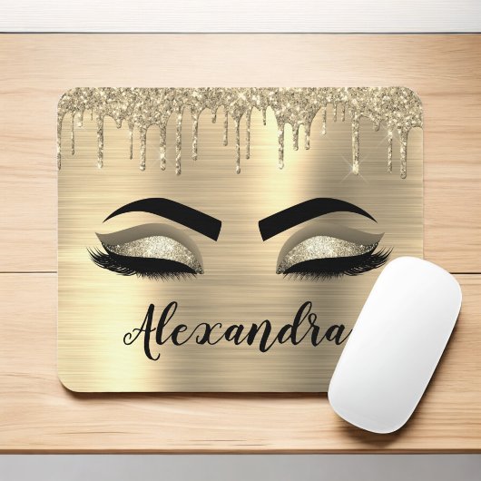 Gold Glitter Sparkle Eyelashes Monogram Name Mousepad