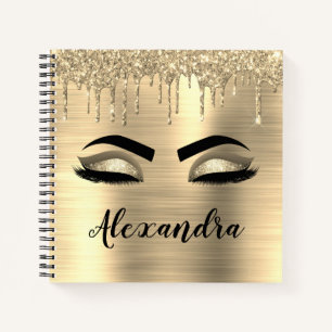 Gold Glitter Sparkle Eyelashes Monogram Name Notizblock