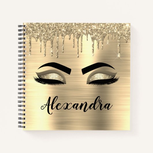 Gold Glitter Sparkle Eyelashes Monogram Name Notizblock (Vorderseite)
