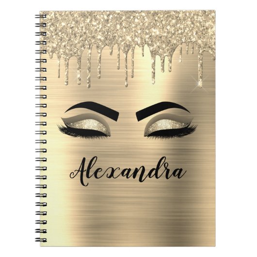 Gold Glitter Sparkle Eyelashes Monogram Name Notizblock (Vorderseite)
