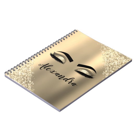 Gold Glitter Sparkle Eyelashes Monogram Name Notizblock (Linke Seite)