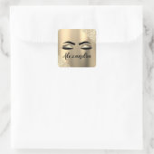 Gold Glitter Sparkle Eyelashes Monogram Name Quadratischer Aufkleber (Tasche)
