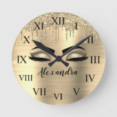 Gold Glitter Sparkle Eyelashes Monogram Name Runde Wanduhr (Vorderseite)
