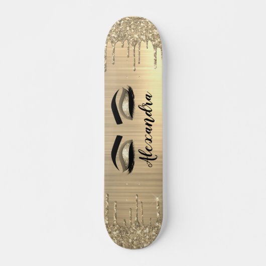 Gold Glitter Sparkle Eyelashes Monogram Name Skateboard (Vorne)