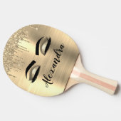 Gold Glitter Sparkle Eyelashes Monogram Name Tischtennis Schläger (Seitenansicht)