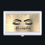 Gold Glitter Sparkle Eyelashes Monogram Name Visitenkarten Dose<br><div class="desc">Gold Imitats Foil Metallic Sparkle Glitzer gebürstete Metal Monogram Name and Initial Eyelashes (Lashes),  Eyelash Extensions und Eyes Business Card Holder. Das macht den perfekten 16 Geburtstag,  Hochzeit,  Brautparty,  Jubiläum,  Babydusche oder Junggeselinnen-Abschied Geschenk für jemanden,  der sein Zimmer im trendigen coolen Stil dekoriert.</div>