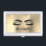 Gold Glitter Sparkle Eyelashes Monogram Name Visitenkarten Dose<br><div class="desc">Gold Imitats Foil Metallic Sparkle Glitzer gebürstete Metal Monogram Name and Initial Eyelashes (Lashes),  Eyelash Extensions und Eyes Business Card Holder. Das macht den perfekten 16 Geburtstag,  Hochzeit,  Brautparty,  Jubiläum,  Babydusche oder Junggeselinnen-Abschied Geschenk für jemanden,  der sein Zimmer im trendigen coolen Stil dekoriert.</div>