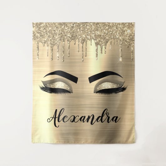 Gold Glitter Sparkle Eyelashes Monogram Name Wandteppich (Vorderseite)