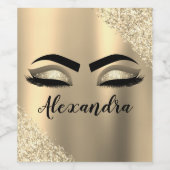 Gold Glitter Sparkle Eyelashes Monogram Name Weinetikett (Einzelnes Label)