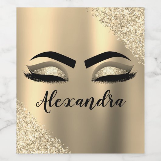 Gold Glitter Sparkle Eyelashes Monogram Name Weinetikett (Einzelnes Label)