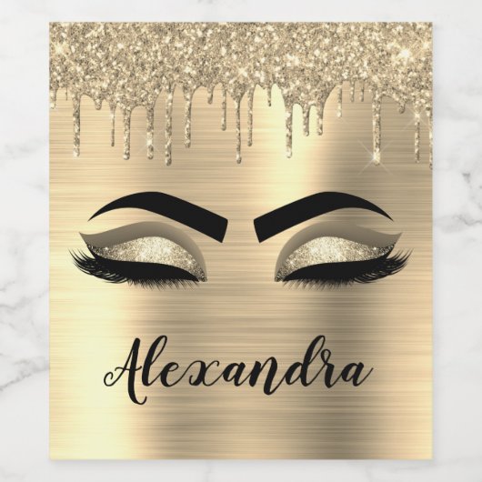 Gold Glitter Sparkle Eyelashes Monogram Name Weinetikett (Einzelnes Label)
