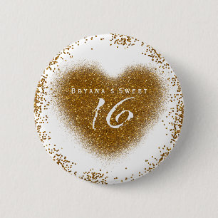 Gold Glitter Spill Sweet 16 Geburtstagsparty Pin Button