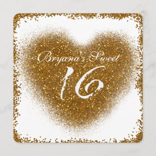 Gold Glitter Spill Sweet 16 Herz Glamour Einladung