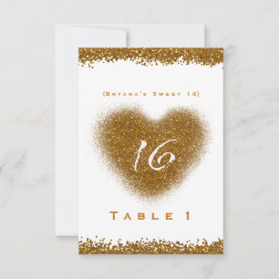 Gold Glitter Spill Sweet 16 Herz Tischnummer