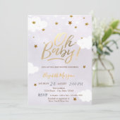 Gold Glitter Stars Clouds Lavender Baby Shower  Einladung (Stehend Vorderseite)