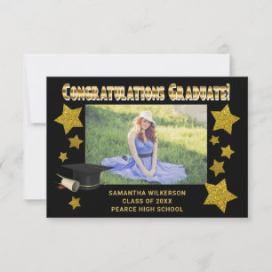 Gold Glitter Sterne Gratulations Absolventenfoto Mitteilungskarte