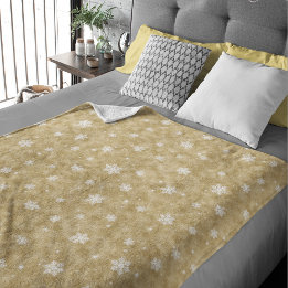 Gold Glitter Sterne Schneeflocken Fleece Decke