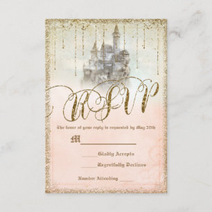 Gold Glitter Storybook Schloss Hochzeit Antwort RS