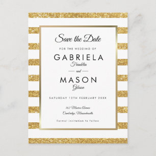 Gold Glitter Streifen Save the Date Postkarte