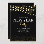 Gold Glitter String Lights New Year's Eve Party Einladung (Vorne/Hinten)