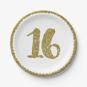 Gold Glitter Sweet 16 16. Geburtstagsfeier Pappteller