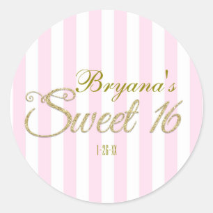 Gold Glitter SWEET 16 Pink Partygeschenk-Aufkleber Runder Aufkleber