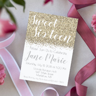 Gold Glitter Sweet Sixteen Geburtstagseinladung Einladung