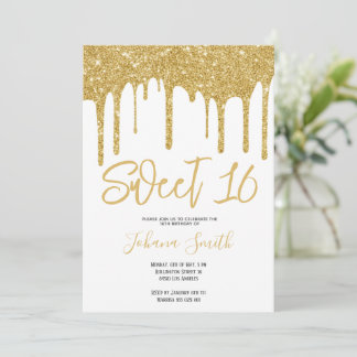 Gold Glitter Sweet Sixteen Girl Birthday Party Einladung