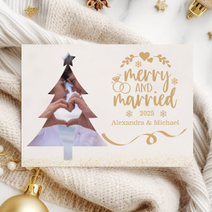 Gold Glitter Tannenbaum Foto Frohe & Verheiratete  Feiertagskarte