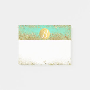 Gold Glitter & Teal Aqua Glam Individueller Monogr Post-it Klebezettel