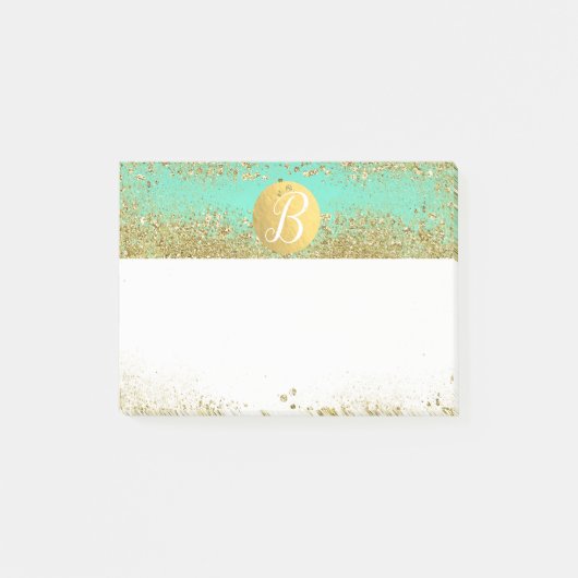 Gold Glitter & Teal Aqua Glam Individueller Monogr Post-it Klebezettel (Vorderseite)