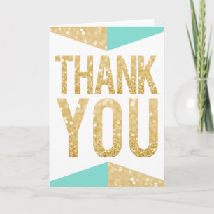 Gold Glitter & Teal Hochzeit Danke Karte