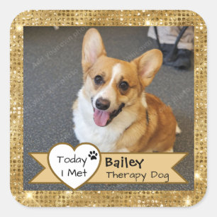 Gold Glitter-Therapiehund Heute traf ich Besuch Quadratischer Aufkleber