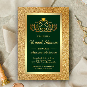 Gold Glitter Tiara Prinzessin Grüne Hochzeitsdusch Einladung