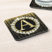 Gold Glitter Tropf Monogramm Anfangsbuchstabe Pers Getränkeuntersetzer (Linke Seite)