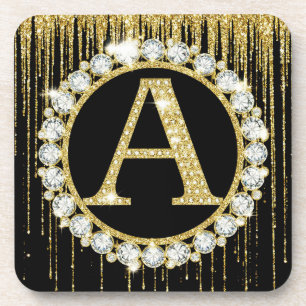 Gold Glitter Tropf Monogramm Anfangsbuchstabe Pers Getränkeuntersetzer