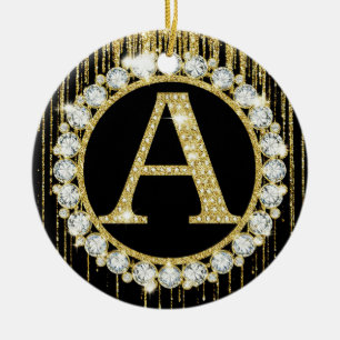 Gold Glitter Tropf Monogramm Anfangsbuchstabe Pers Keramik Ornament