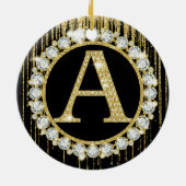 Gold Glitter Tropf Monogramm Anfangsbuchstabe Pers Keramik Ornament (Hinten)