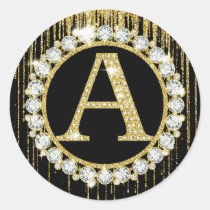Gold Glitter Tropf Monogramm Anfangsbuchstabe Pers Runder Aufkleber