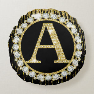 Gold Glitter Tropf Monogramm Anfangsbuchstabe Pers Rundes Kissen