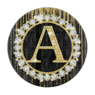 Gold Glitter Tropf Monogramm Anfangsbuchstabe Pers Schneidebrett