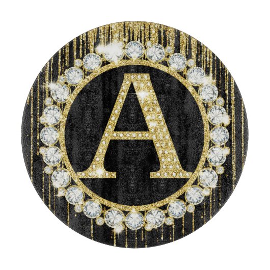Gold Glitter Tropf Monogramm Anfangsbuchstabe Pers Schneidebrett (Vorderseite)