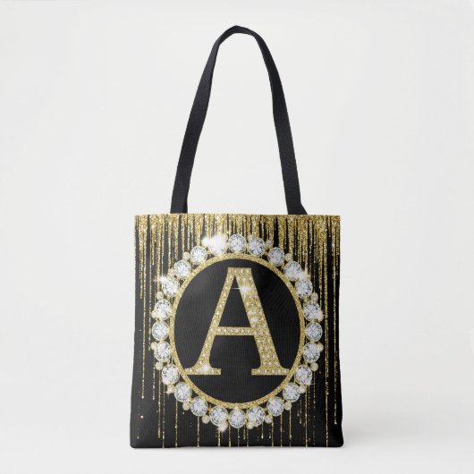 Gold Glitter Tropf Monogramm Anfangsbuchstabe Pers Tasche (Vorderseite)