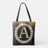 Gold Glitter Tropf Monogramm Anfangsbuchstabe Pers Tasche (Rückseite)
