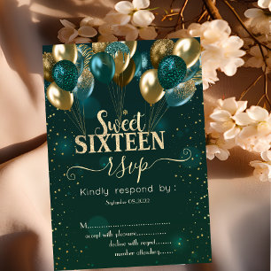Gold Glitter Tropfballons Grün Sweet 16 RSVP Einladung