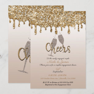 Gold Glitter Tropfen Glamouröse Sprudelige Verlobu Einladung