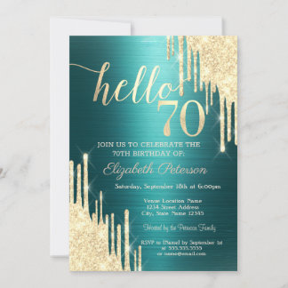 Gold Glitter Tropfen Grün Metallic 70. Geburtstag Einladung