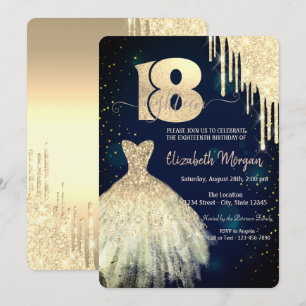 Gold Glitter Tropfen Kleid Navy Blau 18. Geburtsta Einladung