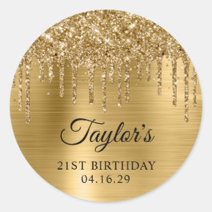 Gold Glitter-Tropfen Metallic 21. Geburtstag Runder Aufkleber